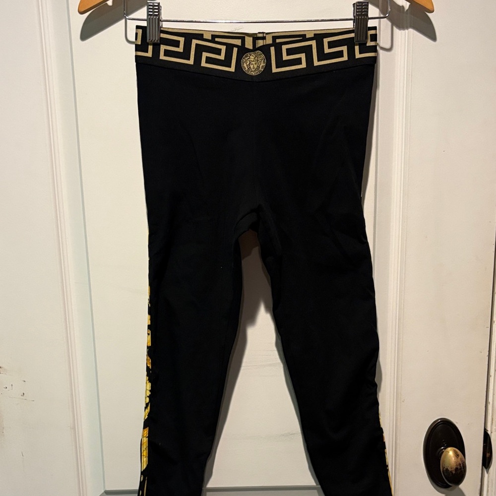 Versace Black and Gold Leggings with Greca Waistband